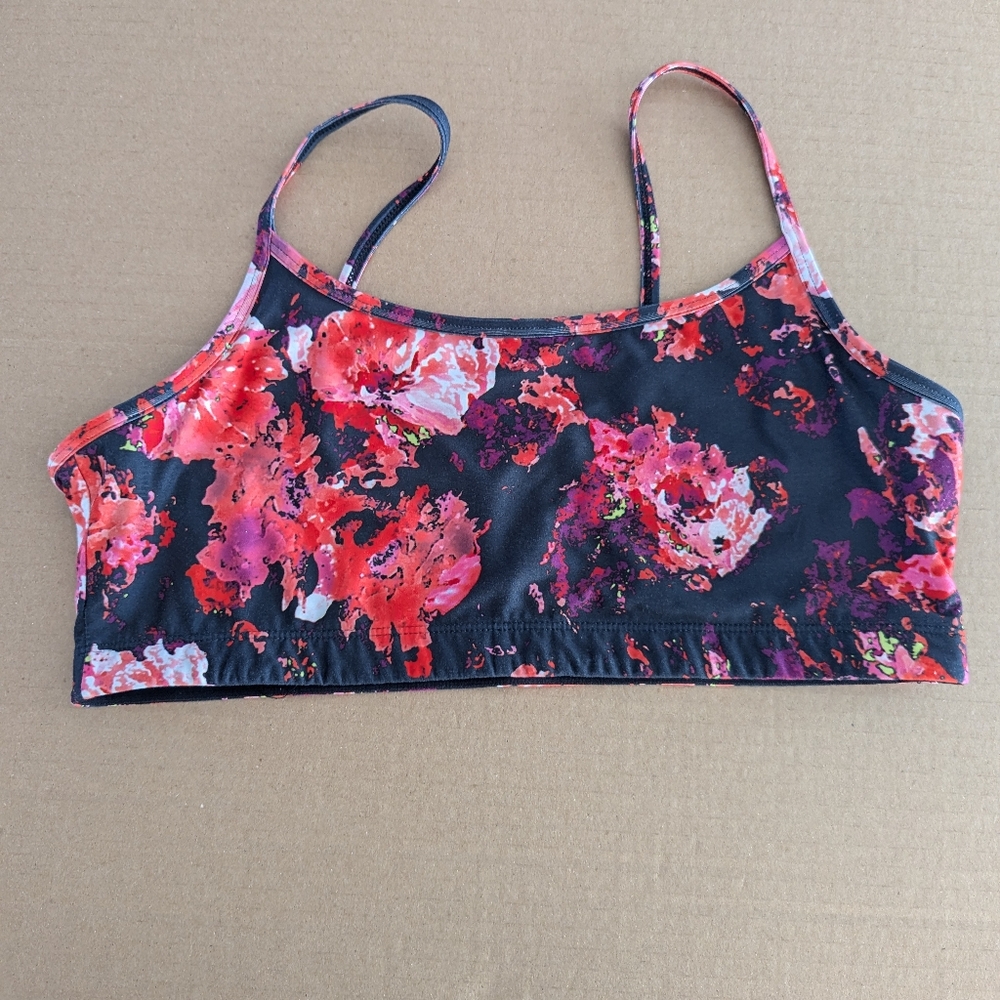 Fabletics Red Black Pink Floral Print Sports Bra Size XXS